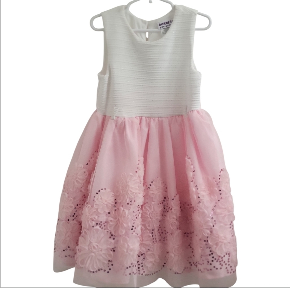 Girls Size 6 Dress Blueberi Boulevard Floral Rosettes Details White Bodice Pink